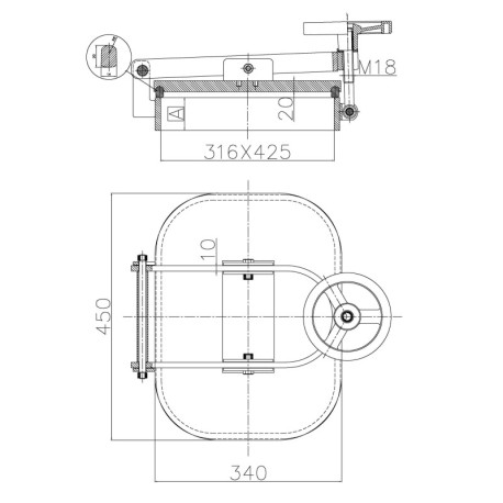 Люк прямокутний Laveggi B33, 420×310 мм, без тиску, AISI 304 / 316L